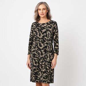 Soya Concept Biara Dress Women’s Size M Black Beige Print Long Sleeve Soft Boho